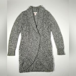 BY Artisan Wool Blend Gray White Marbled Open Front Shawl Collar Cardigan Medium